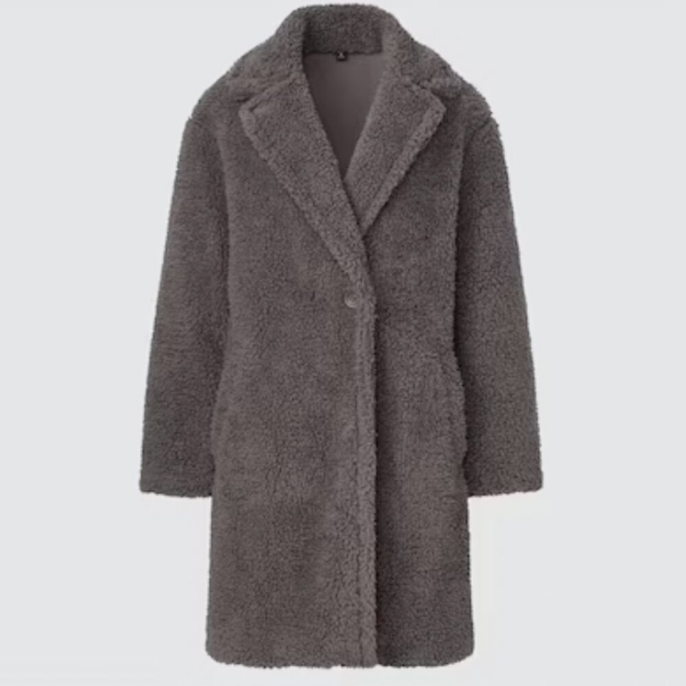 Uniqlo Pile Lined Fleece Tailored Teddy Coat Black Size S